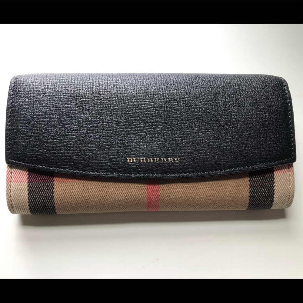Burberry house check & leather continental wallet